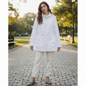 Susan Graver Water Resistant Zip Front White Hooded Jacket Women's Plus Size 2X‎